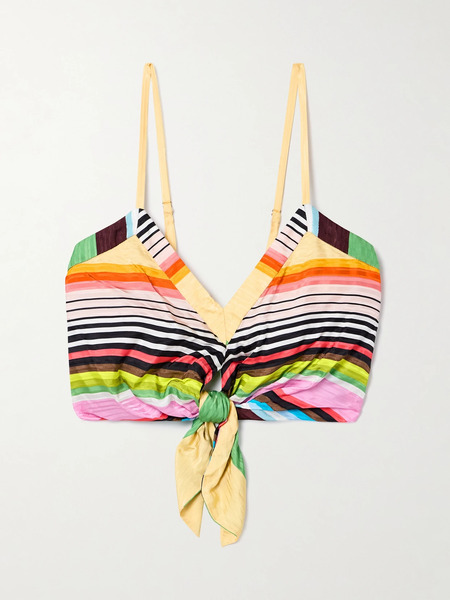  Christopher John Rogers Christopher John Rogers - Casette Tie-front Striped Satin-jacquard Bralette - Multi 