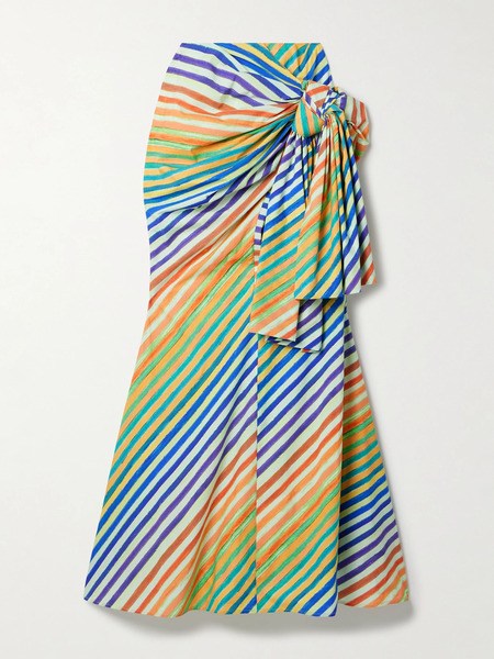  Christopher John Rogers Christopher John Rogers - Crayon Knotted Striped Cotton-poplin Maxi Skirt - Blue 