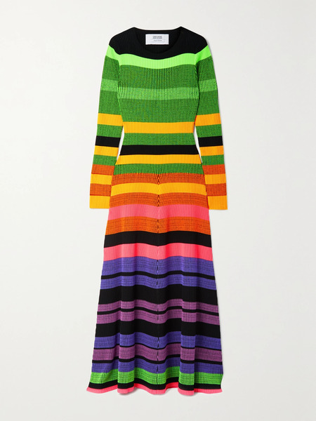  Christopher John Rogers Christopher John Rogers - Open-back Striped Ribbed-knit Maxi Dress - Green 