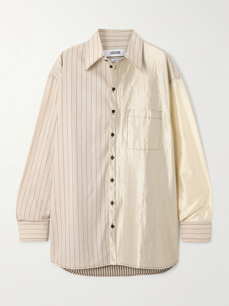  Christopher John Rogers Christopher John Rogers - Oversized Striped Patchwork Silk-satin, Cotton-poplin And Cotton-blend Shirt - Beige 