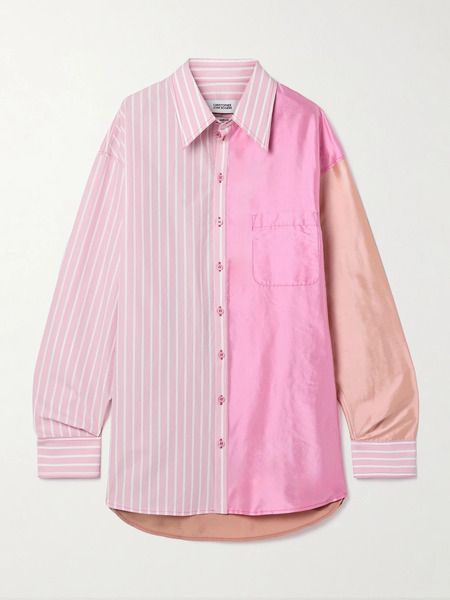  Christopher John Rogers Christopher John Rogers - Patchwork Satin, Silk-twill And Striped Cotton-blend Poplin Shirt - Pink 