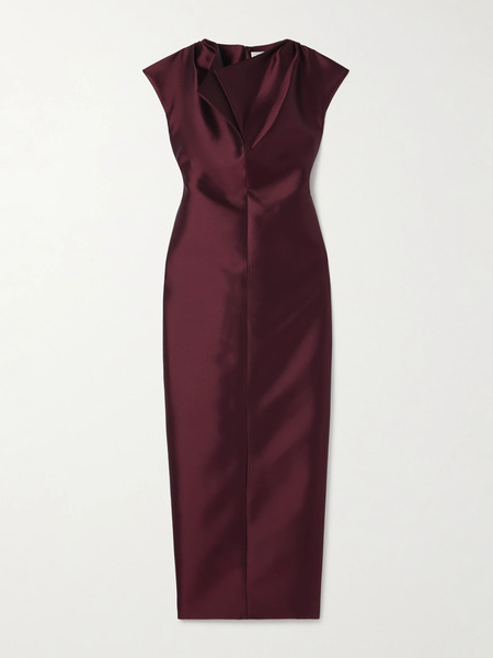  Christopher John Rogers Christopher John Rogers - Peel Draped Silk And Wool-blend Satin Gown - Burgundy 