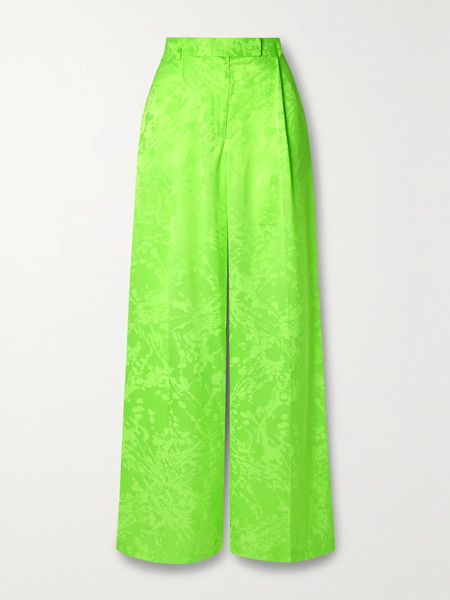  Christopher John Rogers Christopher John Rogers - Pleated Jacquard Wide-leg Pants - Bright Green 