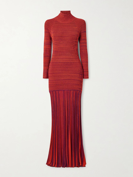  Christopher John Rogers Christopher John Rogers - Pleated Ribbed-knit Turtleneck Gown - Red 