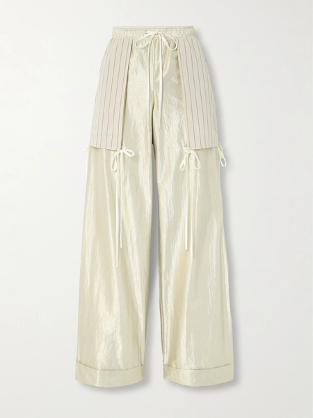  Christopher John Rogers Christopher John Rogers - Poplin-trimmed Metallic Cotton-blend Wide-leg Pants - Beige 