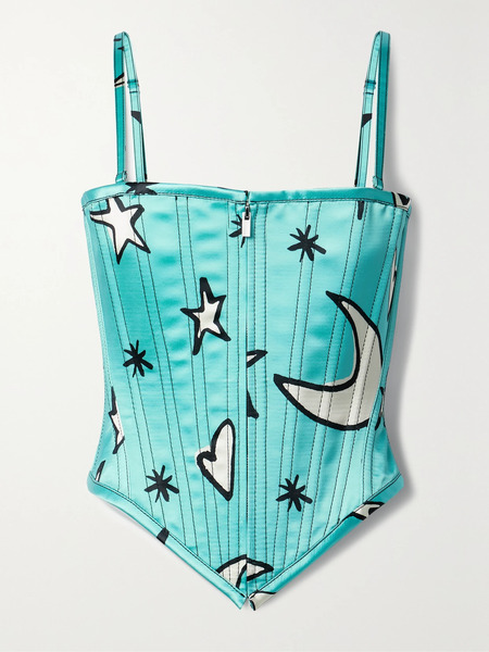 Christopher John Rogers Christopher John Rogers - Printed Satin Bustier Top - Blue 