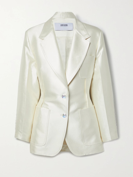 Christopher John Rogers Christopher John Rogers - Ruched Cotton And Silk-blend Satin Blazer - Ivory 