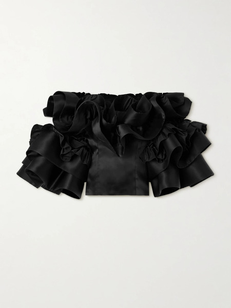 Christopher John Rogers Christopher John Rogers - Ruffled Silk-taffeta Top - Black 