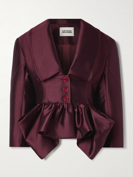  Christopher John Rogers Christopher John Rogers - Silk And Wool-blend Satin Peplum Blazer - Burgundy 