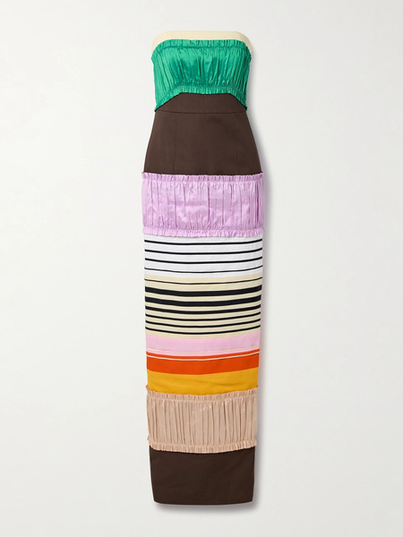  Christopher John Rogers Christopher John Rogers - Strapless Grosgrain And Gathered Satin-trimmed Canvas Gown - Multi 