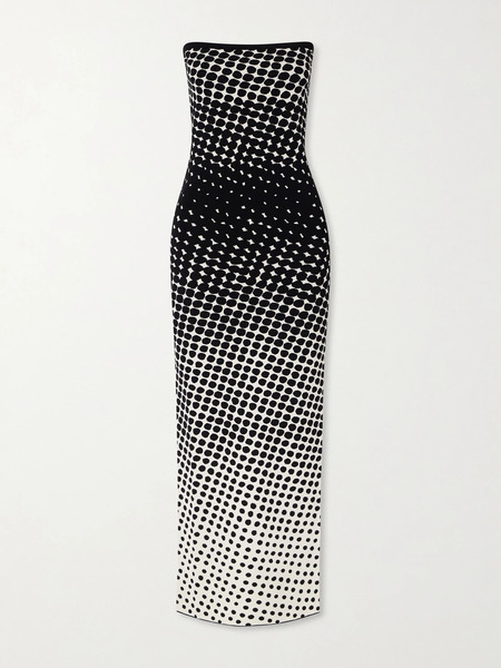  Christopher John Rogers Christopher John Rogers - Strapless Polka-dot Knitted Maxi Dress - Black 
