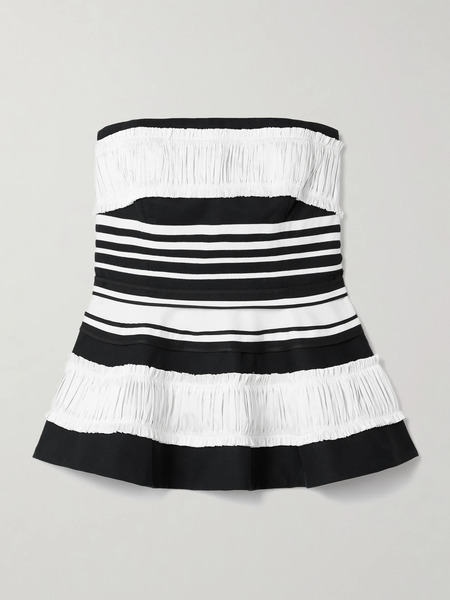  Christopher John Rogers Christopher John Rogers - Strapless Striped Taffeta And Grosgrain-trimmed Cotton And Silk-blend Twill Peplum Top - Multi 