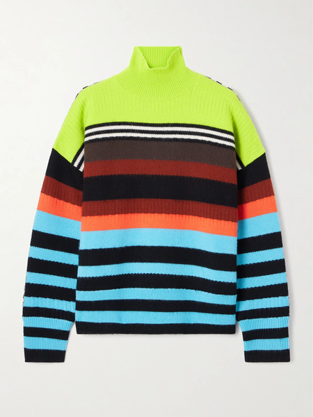  Christopher John Rogers Christopher John Rogers - Striped Ribbed Wool-blend Turtleneck Sweater - Blue 