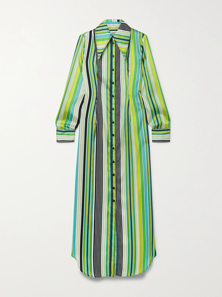  Christopher John Rogers Christopher John Rogers - Striped Satin Shirt Dress - Green 
