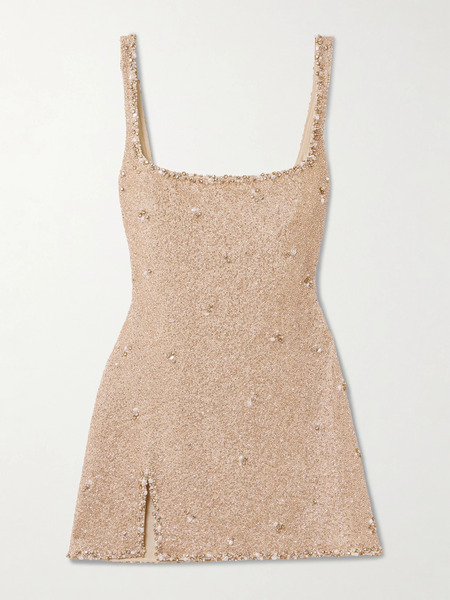  Clio Peppiatt Clio Peppiatt - Athena Embellished Stretch-mesh Mini Dress - Gold 