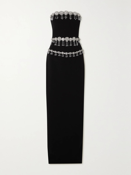  Clio Peppiatt Clio Peppiatt - Brooch Strapless Crystal-embellished Crepe Maxi Dress - Black 