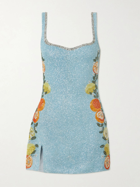  Clio Peppiatt Clio Peppiatt - Capri Crystal-embellished Beaded Tulle Mini Dress - Blue 