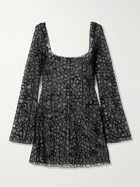  Clio Peppiatt Clio Peppiatt - Caviar Embellished Tulle Mini Dress - Black 