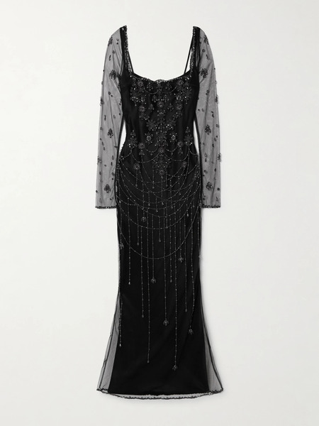  Clio Peppiatt Clio Peppiatt - Chandelier Embellished Tulle Gown - Black 