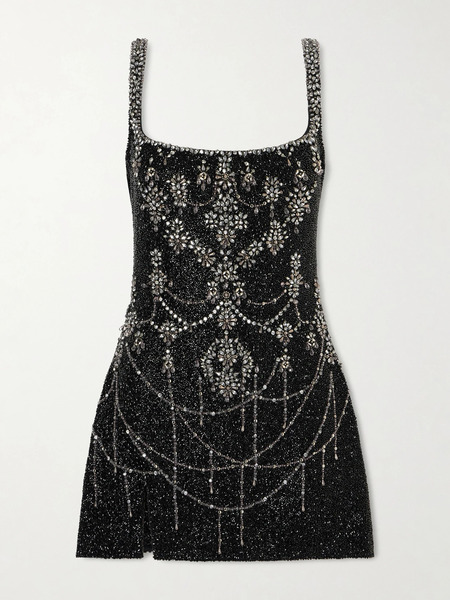  Clio Peppiatt Clio Peppiatt - Crystal-embellished Beaded Mesh Mini Dress - Black 