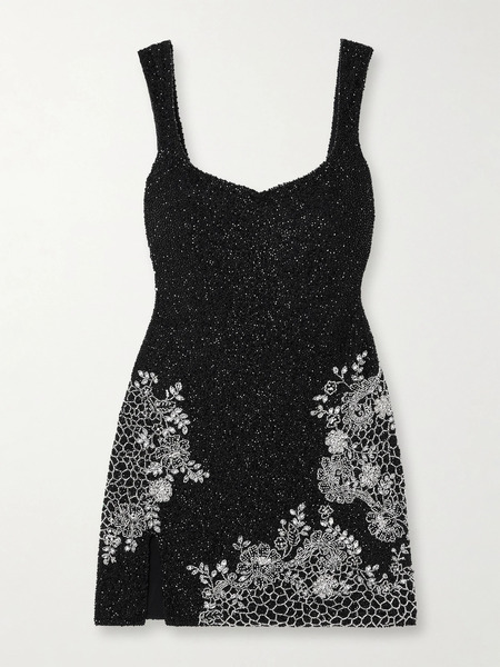  Clio Peppiatt Clio Peppiatt - Damask Embellished Stretch-tulle Mini Dress - Silver 