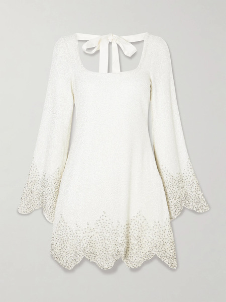  Clio Peppiatt Clio Peppiatt - Embellished Scalloped Stretch-tulle Mini Dress - Ivory 