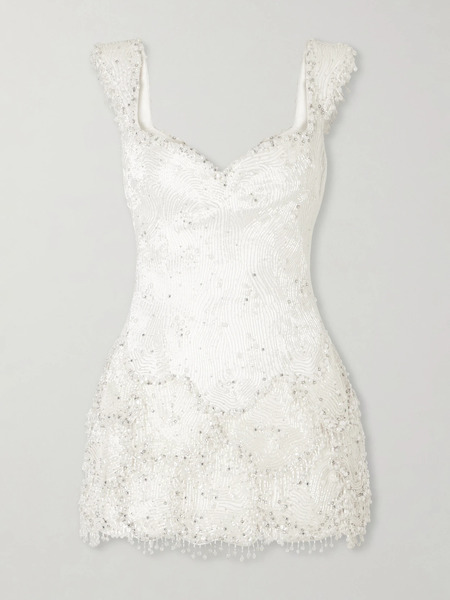  Clio Peppiatt Clio Peppiatt - Emma Scalloped Embellished Satin Mini Dress - Ivory 