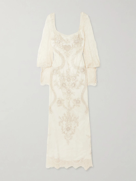  Clio Peppiatt Clio Peppiatt - Flora Embellished Lace Gown - Ivory 