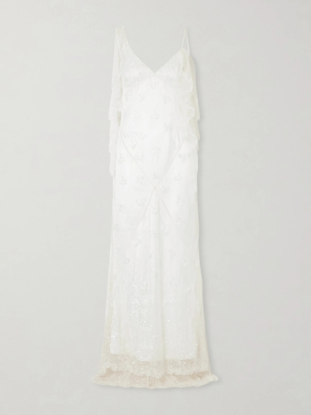 Clio Peppiatt Clio Peppiatt - Freya Embellished Draped Tulle Gown - Ivory 