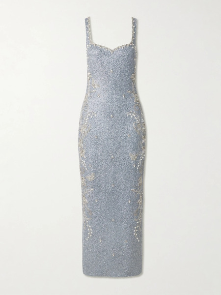  Clio Peppiatt Clio Peppiatt - Iris Embellished Stretch-mesh Gown - Light Blue 