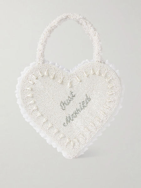  Clio Peppiatt Clio Peppiatt - Just Married Lace-trimmed Beaded Twill Tote - Ivory 