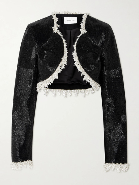  Clio Peppiatt Clio Peppiatt - Margot Cropped Embellished Satin Jacket - Black 