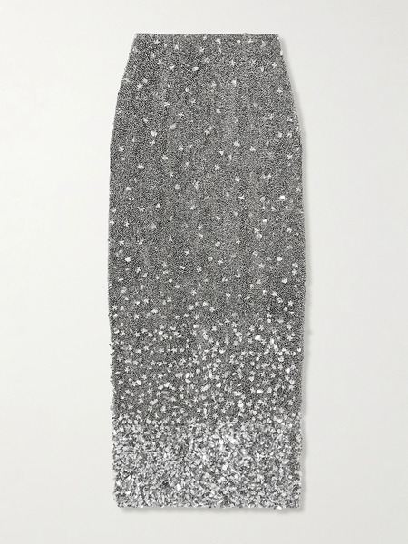  Clio Peppiatt Clio Peppiatt - Midas Embellished Stretch-tulle Maxi Skirt - Silver 