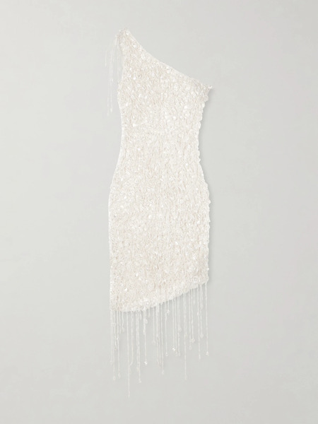  Clio Peppiatt Clio Peppiatt - Naia Asymmetric Embellished Open-knit Cotton Mini Dress - Ivory 