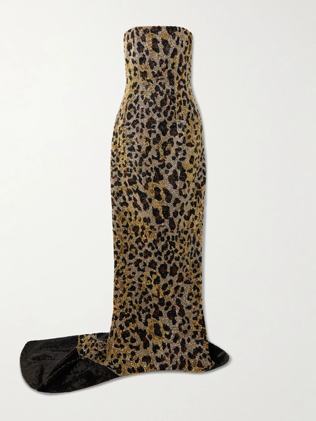  Clio Peppiatt Clio Peppiatt - Naomi Strapless Embellished Leopard-print Satin Gown - Leopard Print 