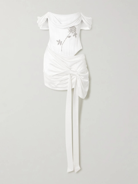  Clio Peppiatt Clio Peppiatt - Paloma Convertible Draped Embellished Satin Mini Dress - Ivory 