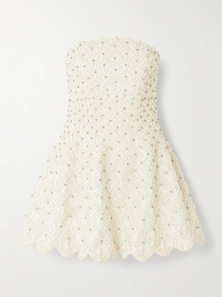  Clio Peppiatt Clio Peppiatt - Scallop Strapless Embellished Taffeta Mini Dress - Ivory 