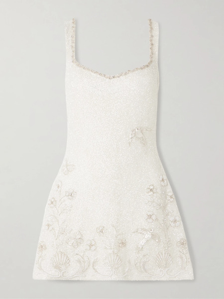  Clio Peppiatt Clio Peppiatt - Snowdrop Embellished Beaded Stretch-tulle Mini Dress - Ivory 
