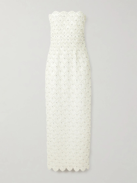  Clio Peppiatt Clio Peppiatt - Strapless Scalloped Embellished Taffeta Gown - Ivory 