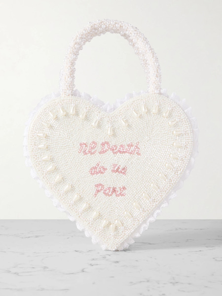  Clio Peppiatt Clio Peppiatt - Til Death Do Us Part Lace-trimmed Beaded Twill Tote - Ivory 