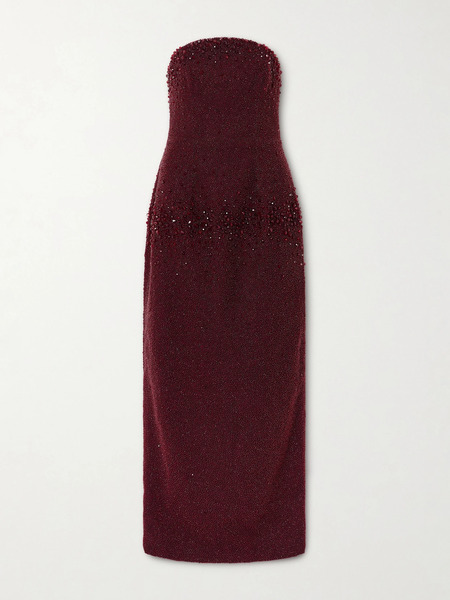  Clio Peppiatt Clio Peppiatt - Tina Strapless Embellished Crepe Gown - Burgundy 