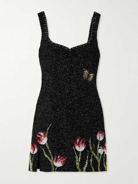  Clio Peppiatt Clio Peppiatt - Tulip Bead-embellished Stretch-tulle Mini Dress - Black 