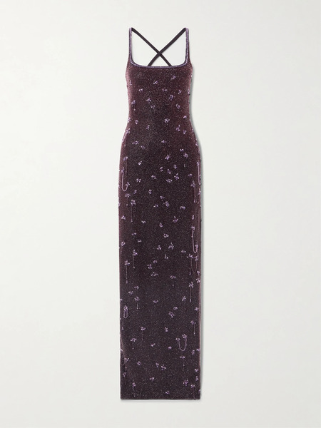  Clio Peppiatt Clio Peppiatt - Wisteria Embellished Stretch-mesh Gown - Purple 