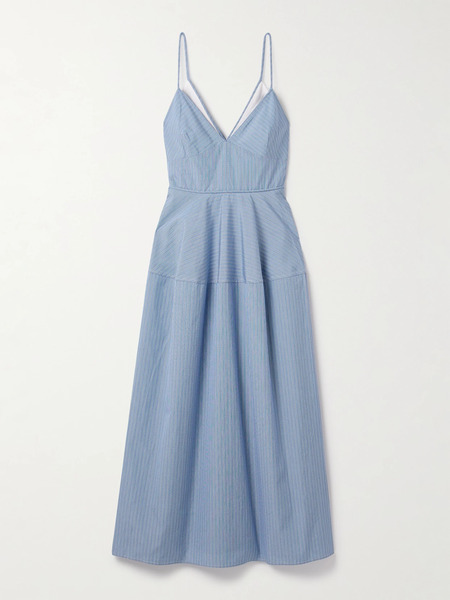  Co Co - Basque Striped Cotton-poplin Midi Dress - Blue 