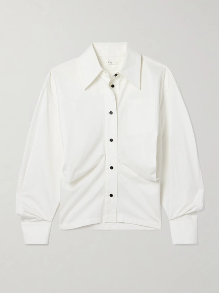  Co Co - Gathered Cotton And Silk-blend Poplin Shirt - White 