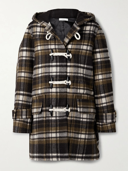  Co Co - Hooded Checked Wool-felt Coat - Brown 