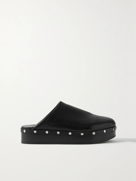  Co Co - Studded Platform Leather Clogs - Black 