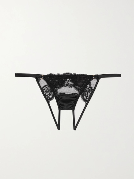  Coco De Mer Coco De Mer - Seraphine Satin-trimmed Silk-blend Lace Briefs - Black 