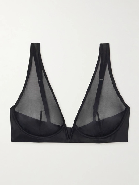  Commando Commando - Chic Mesh Plunge Underwired Soft-cup Bra - Black 