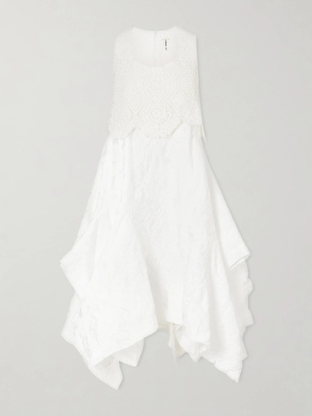  Comme Des Garçons Comme Des Garçons - Crochet-trimmed Cloqué Midi Dress - Off-white 